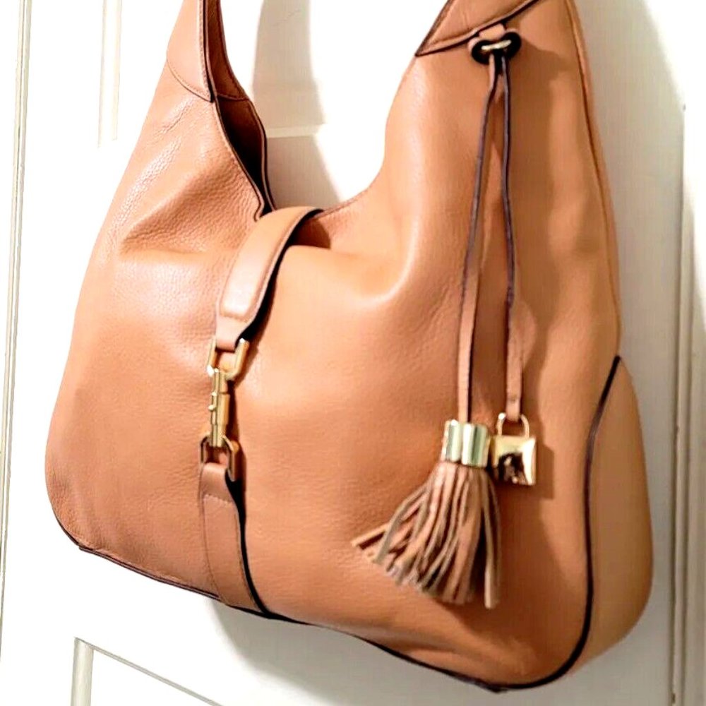 NEW G.I.L.I Terracotta Orange 100% Leather Large Hobo Shoulder Bag Clasp Close